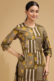 Olive Abstract Printed Straight Co-ord Set
