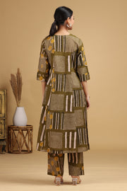 Olive Abstract Printed Straight Co-ord Set