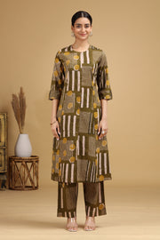Olive Abstract Printed Straight Co-ord Set