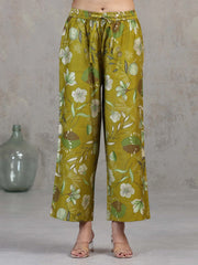 Olive Green Floral Embroidered Straight Ethnic Set