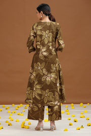 Olive Green Floral Printed Cotton A Line Co-ord Set