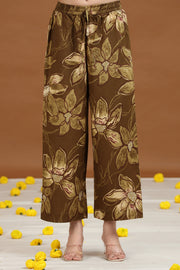 Olive Green Floral Printed Cotton A Line Co-ord Set