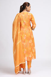 Orange Chinnon Embroidered Straight Kurta Pant and Dupatta Suit Set for women