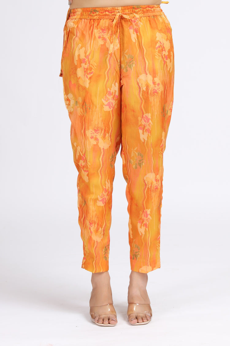 Orange Chinnon Embroidered Straight Kurta Pant and Dupatta Suit Set for women