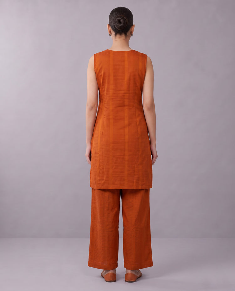 Orange Embroidered Straight Pure Cotton Co-Ord Set