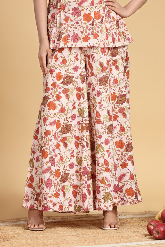 Peach Jaipuri Cotton Floral  Printed Palazzos