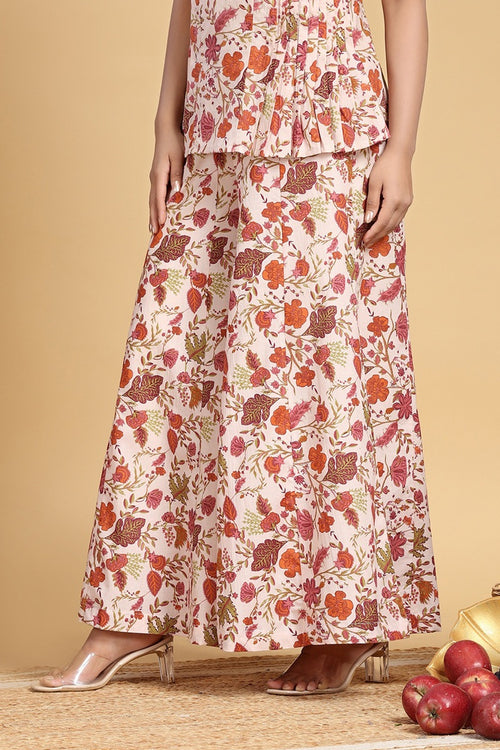 Peach Jaipuri Cotton Floral  Printed Palazzos