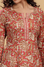 Rust Jaipuri Cotton A Line Printed Kurta