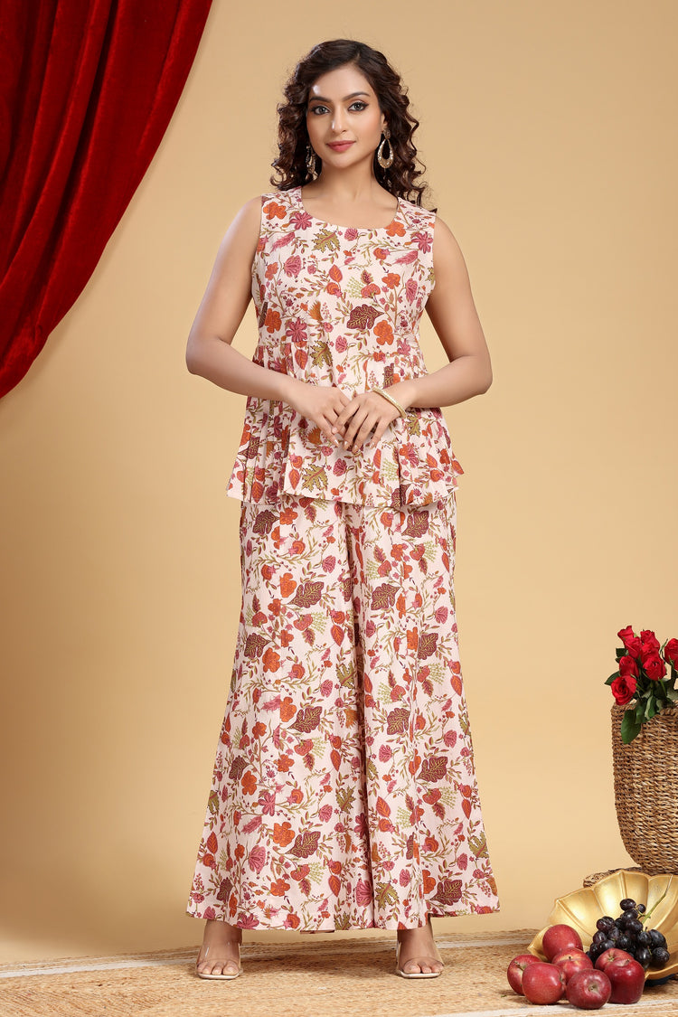 Peach Jaipuri Cotton Floral Printed Top