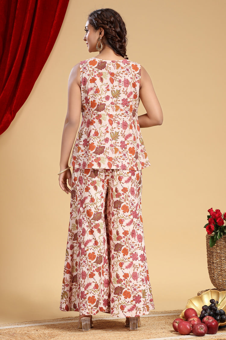 Peach Jaipuri Cotton Floral Printed Top