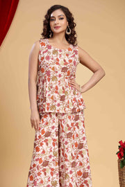 Peach Jaipuri Cotton Floral Printed Top