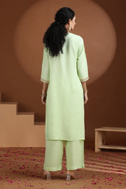 Pastel Green Embroidered Straight Cotton Co-ord Set