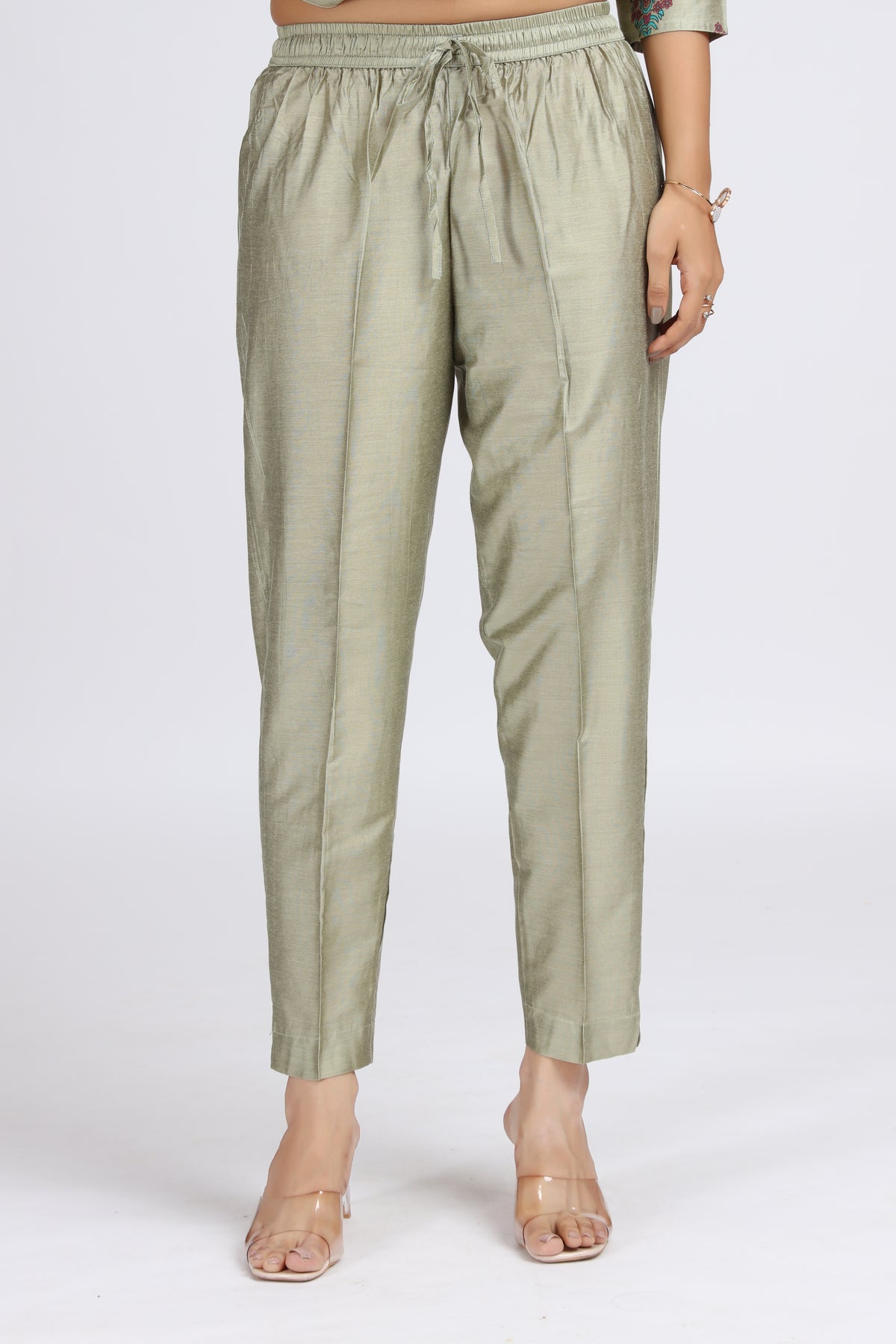 Pastel Green Embroidered Straight Ethnic Set