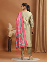 Pastel Green Floral Embroidered Straight Ethnic Set