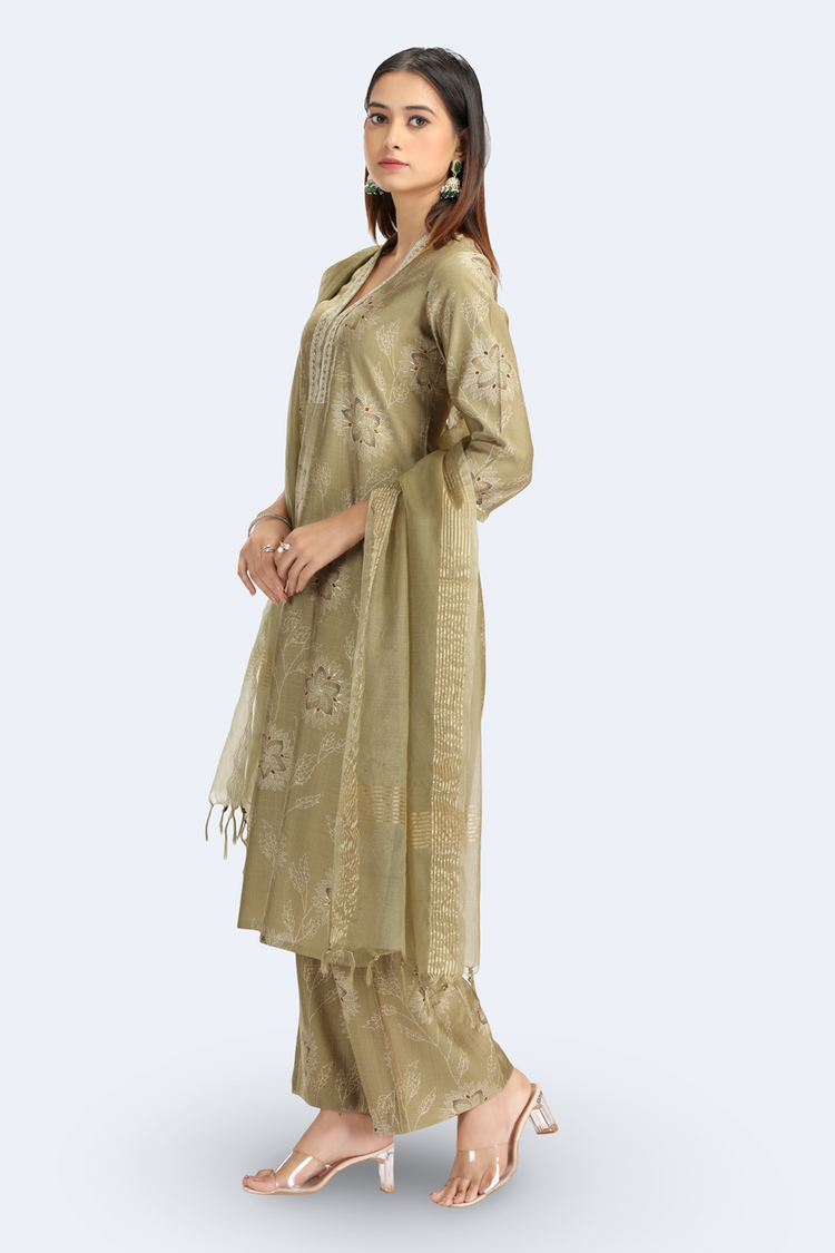 Pastel Pistachio Viscose Embroidered Straight Kurta Pant and Dupatta Suit Set