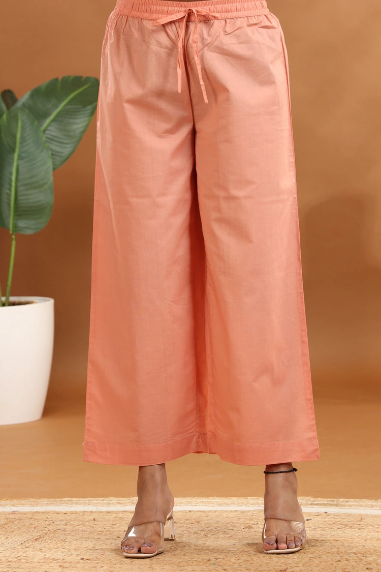 Pastel Peach Chanderi A Line Embroidered Kurta Palazzo and Dupatta Set for women and girls