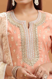Pastel Peach Chanderi A Line Embroidered Kurta Palazzo and Dupatta Set for women and girls