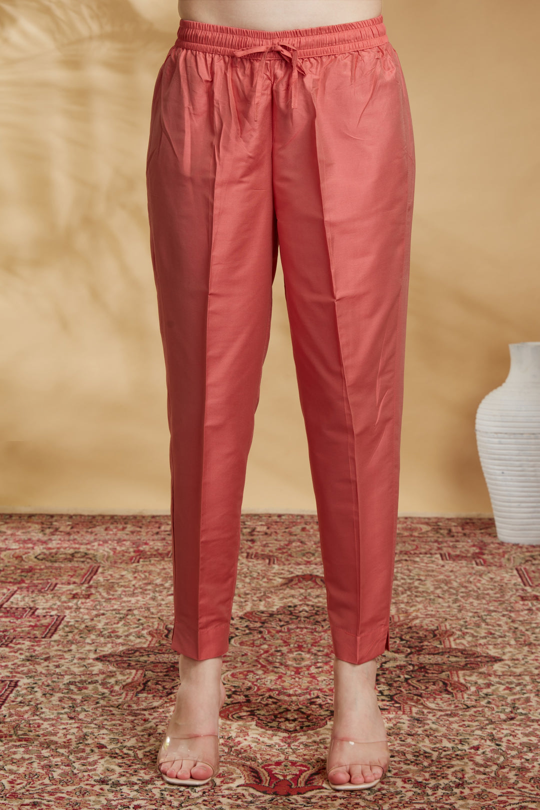 Peach Chanderi Embroidered Straight Kurta Pant and Dupatta Suit Set