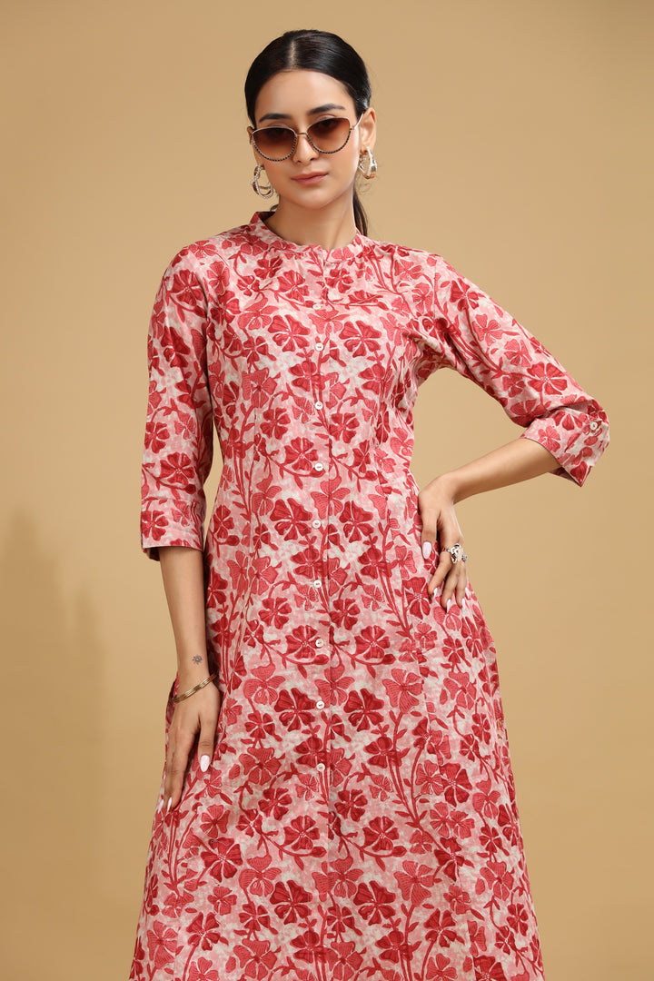 Peach Floral Printed Cotton Straight Co ord Set