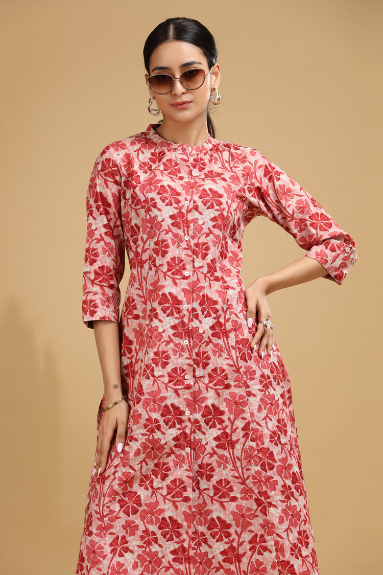 Peach Floral Printed Cotton Straight Co ord Set