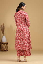 Peach Floral Printed Cotton Straight Co ord Set