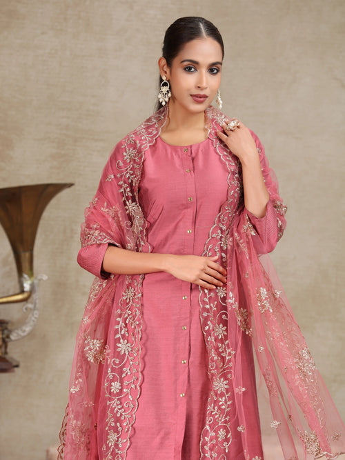 Peach Solid Anarkali Ethnic Set