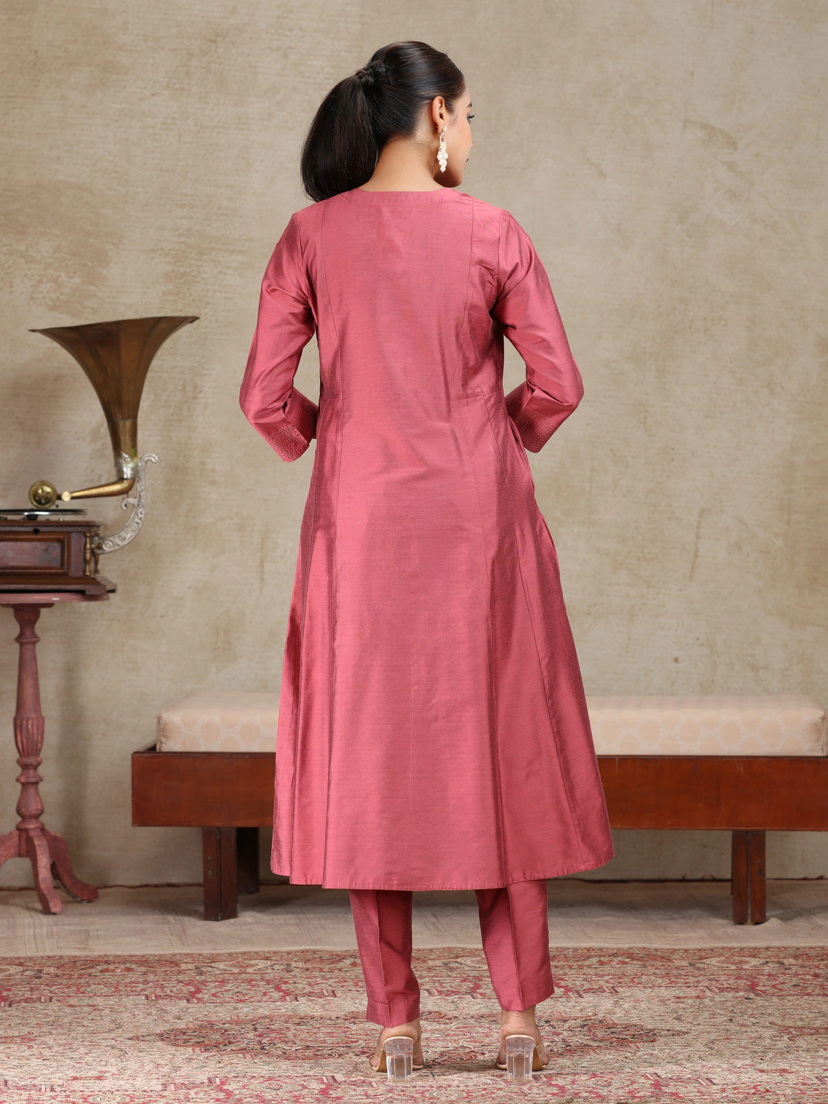 Peach Solid Anarkali Ethnic Set