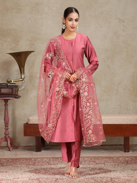 Peach Solid Anarkali Ethnic Set