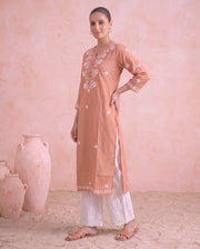 Peach Chikankari Straight Women's Kurta