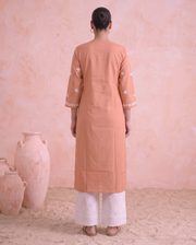 Peach Chikankari Straight Women's Kurta