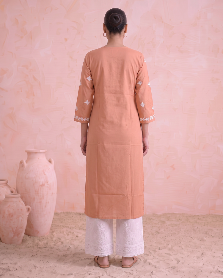 Peach Chikankari Straight Women's Kurta