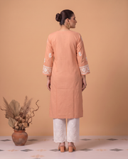 Peach Chikankari Women's Long Kurta