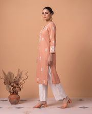 Peach Chikankari Women's Long Kurta