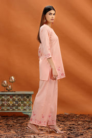 Peach Flex Cotton Straight Embroidered Kurta and Pant Set for women and girls