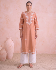 Peach Chikankari Straight Women's Kurta