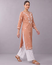 Peach Chikankari Straight Women's Kurta
