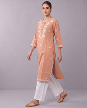 Peach Chikankari Straight Women's Kurta
