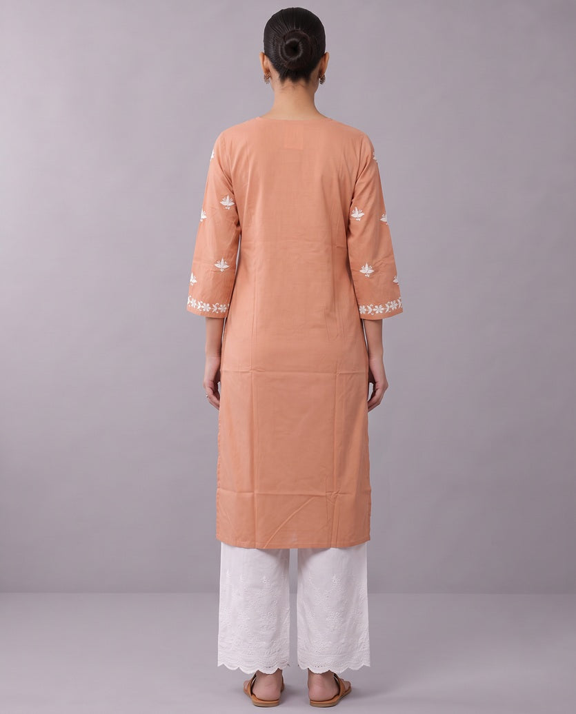 Peach Chikankari Straight Women's Kurta