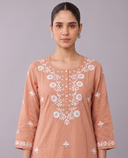 Peach Chikankari Straight Women's Kurta