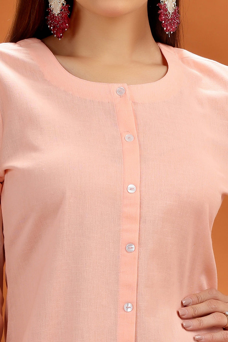 Peach Flex Cotton Straight Embroidered Kurta and Pant Set for women and girls