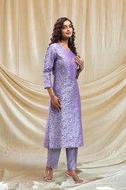 Periwinkle PolySilk Straight Embroidered Kurta Pant Co ord Set
