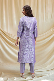 Periwinkle PolySilk Straight Embroidered Kurta Pant Co ord Set