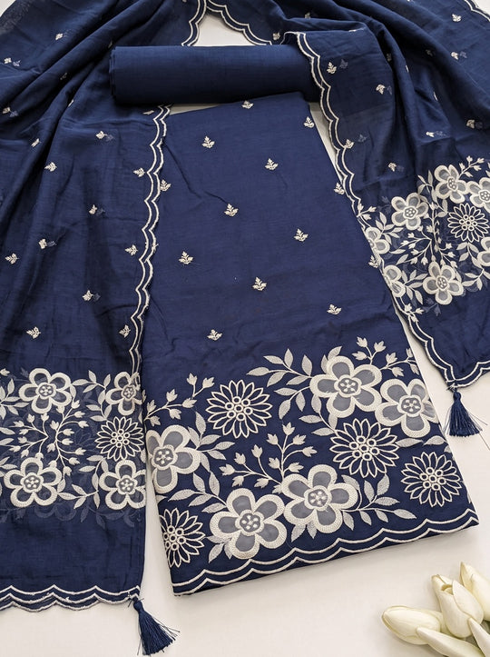 Pigeon Mulmul Cotton Dress Material with Embroidered Details