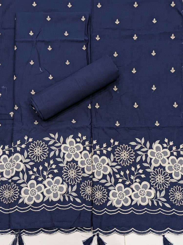 Pigeon Mulmul Cotton Dress Material with Embroidered Details