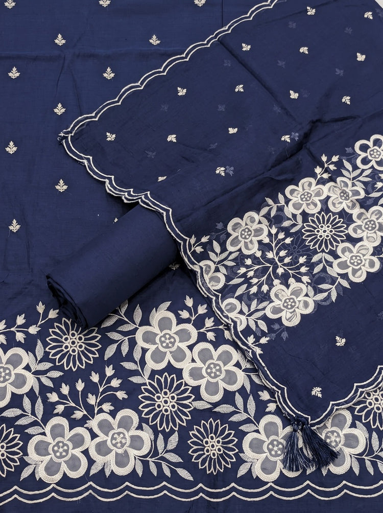 Pigeon Mulmul Cotton Dress Material with Embroidered Details