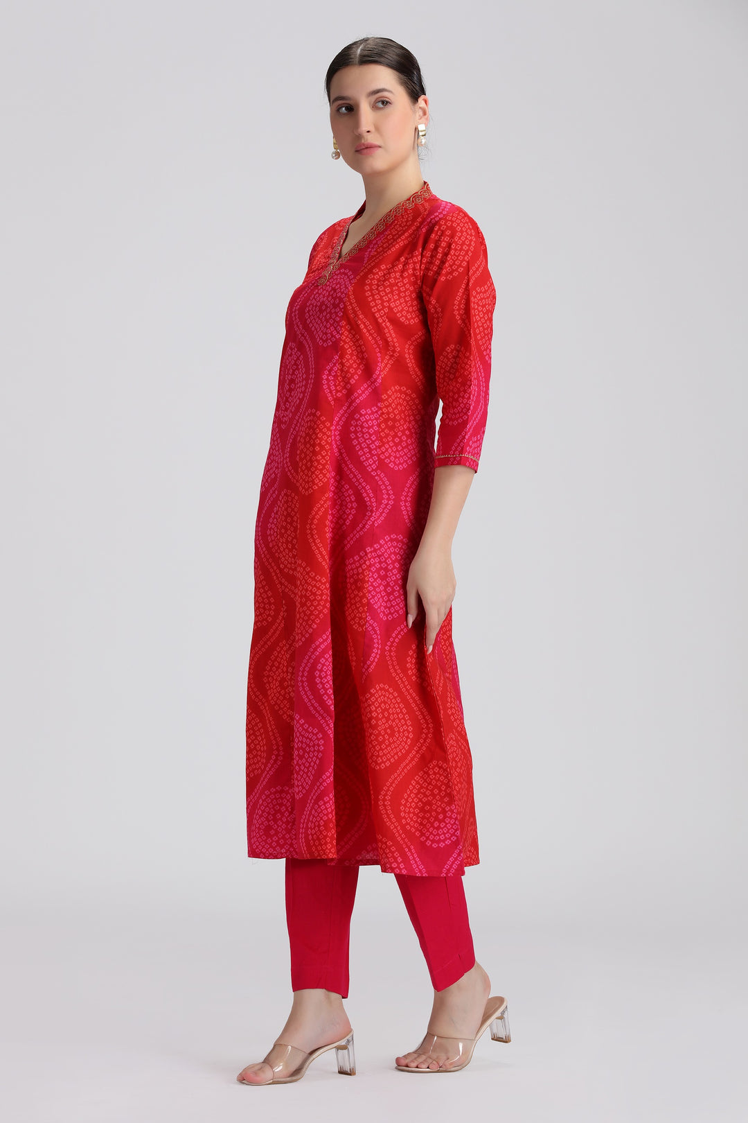 Pink Bandhani Printed A Line Kurta