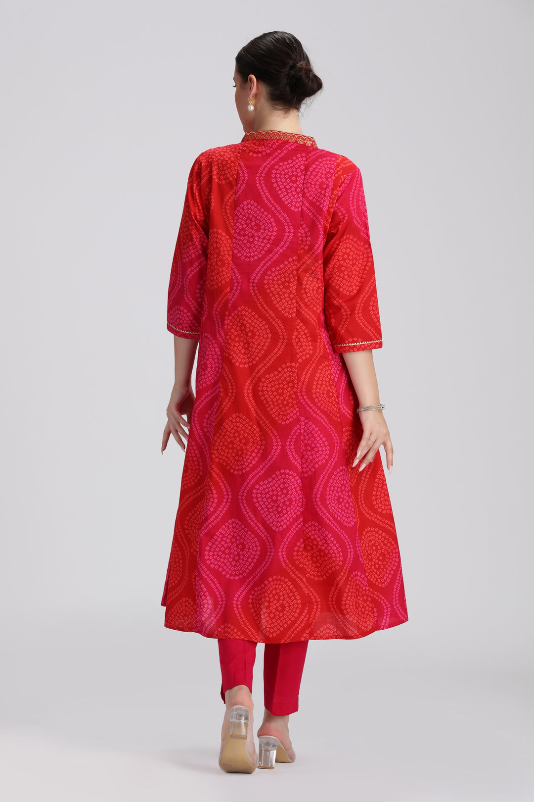 Pink Bandhani Printed A Line Kurta
