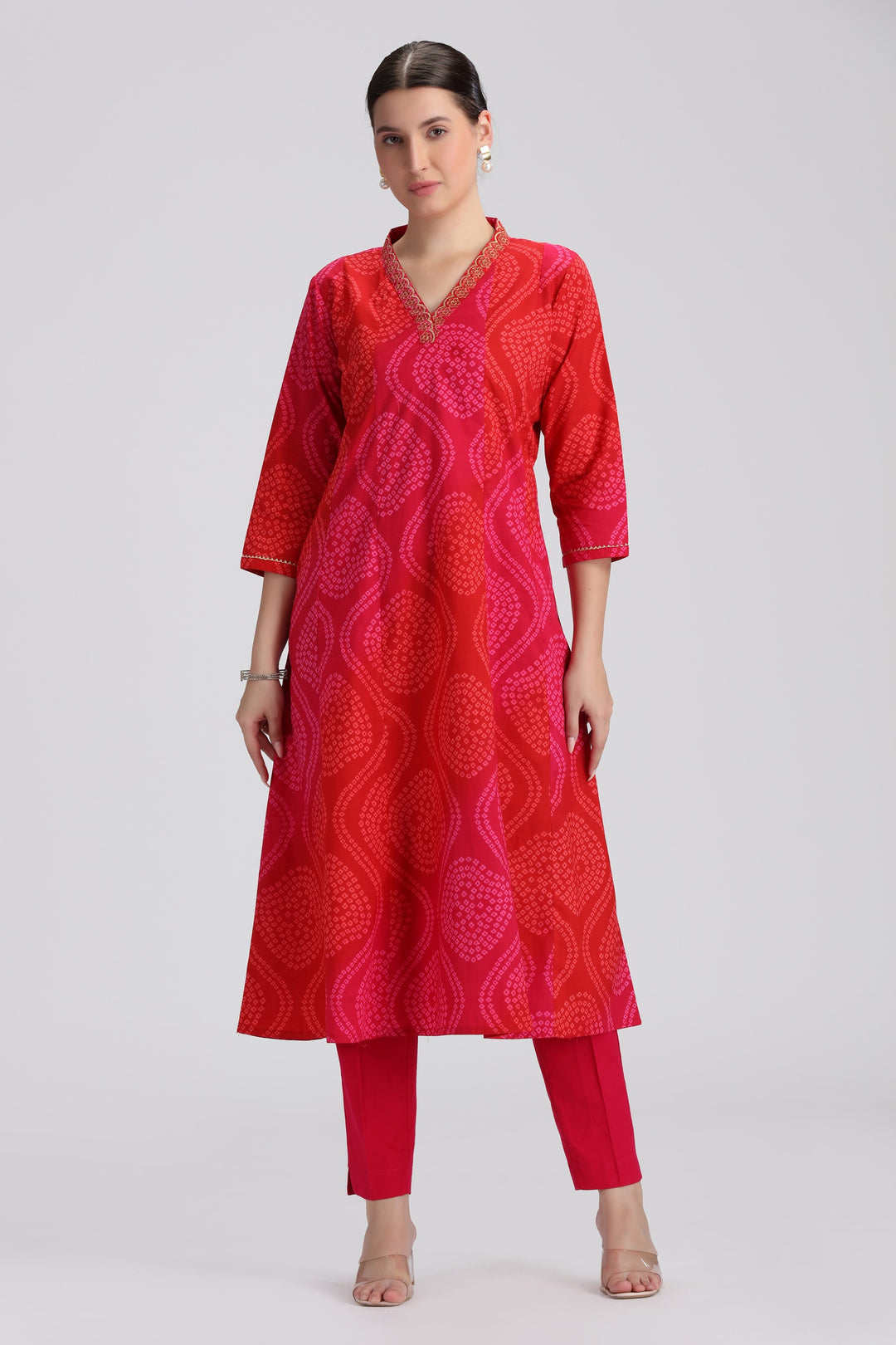 Pink Bandhani Printed A Line Kurta