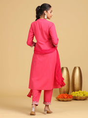 Pink Embroidered A-Line Cotton Co-ord Set