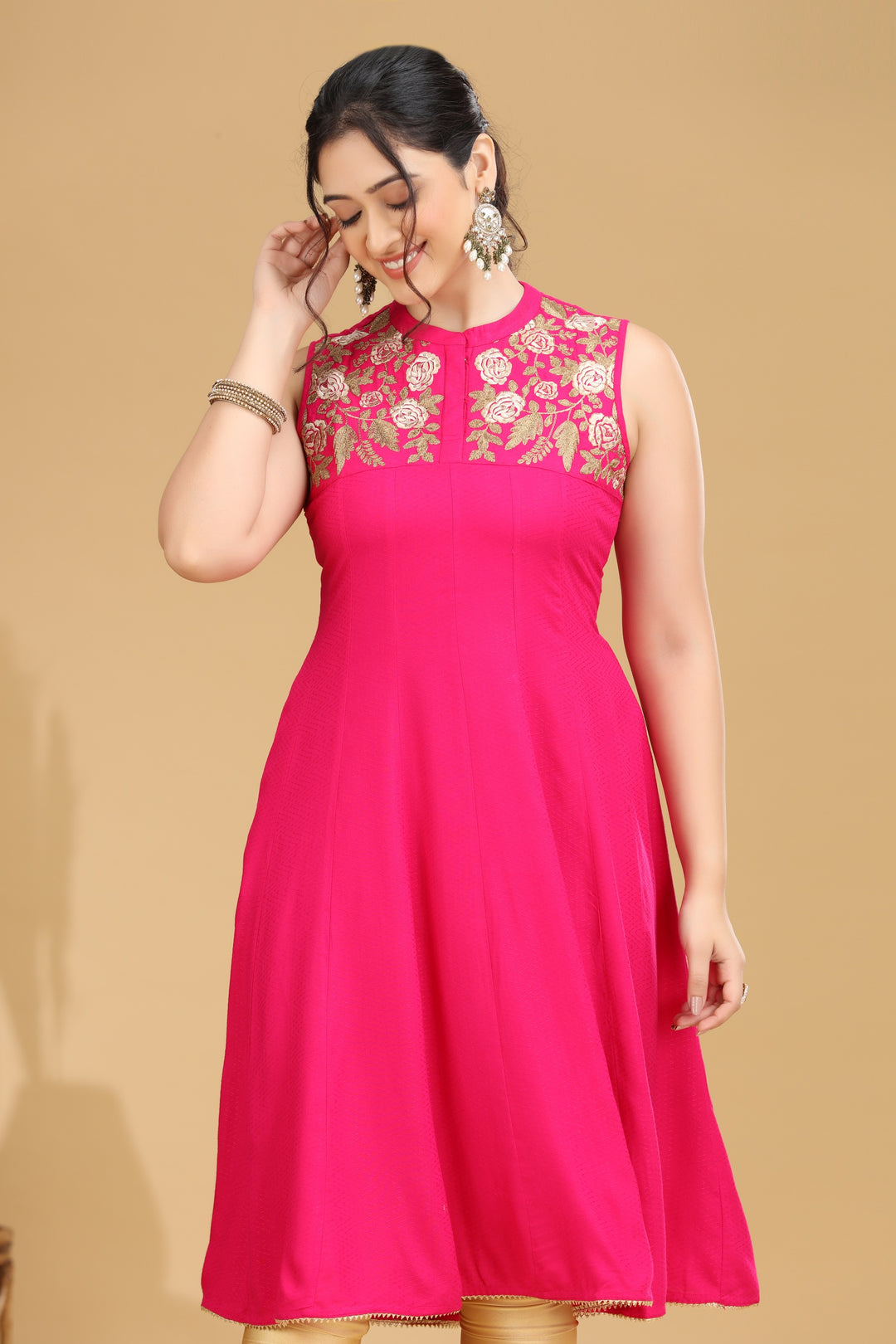 Pink Embroidered A-Line Dress